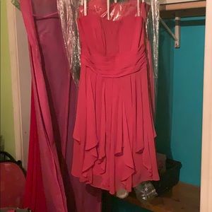 Pink David’s bridal bridesmaid dress